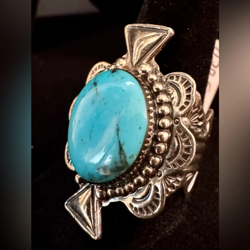 Sterling Silver genuine Turquoise Statement Ring -